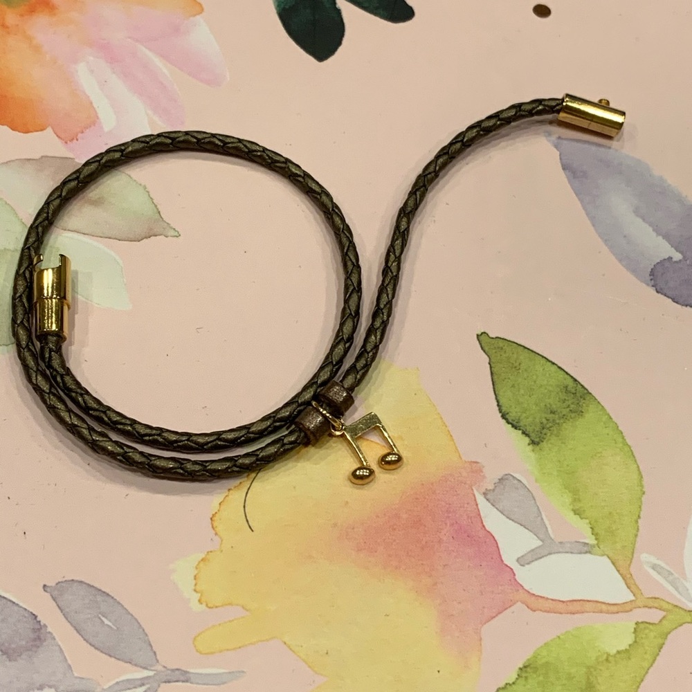 Leather and gold bracelet “ key music”  🎵